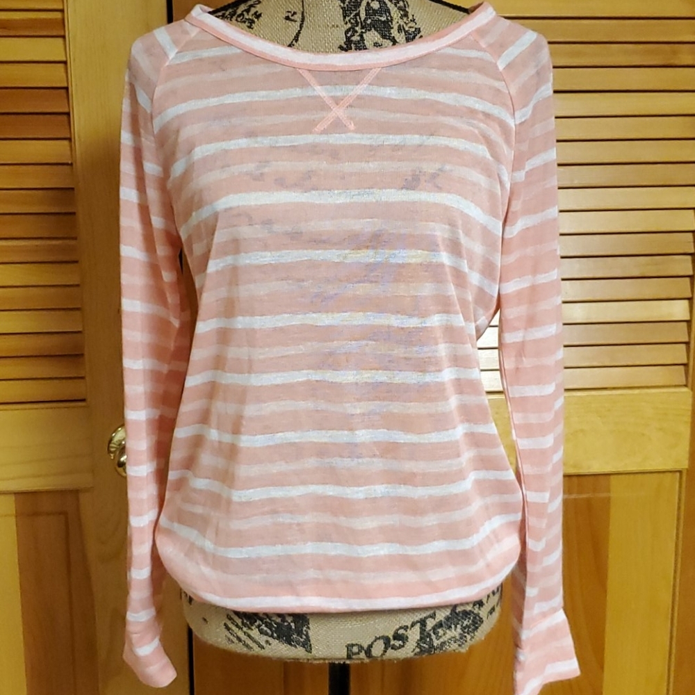 Striped Pink & White Long-Sleeve Lightweight Women's Sweater